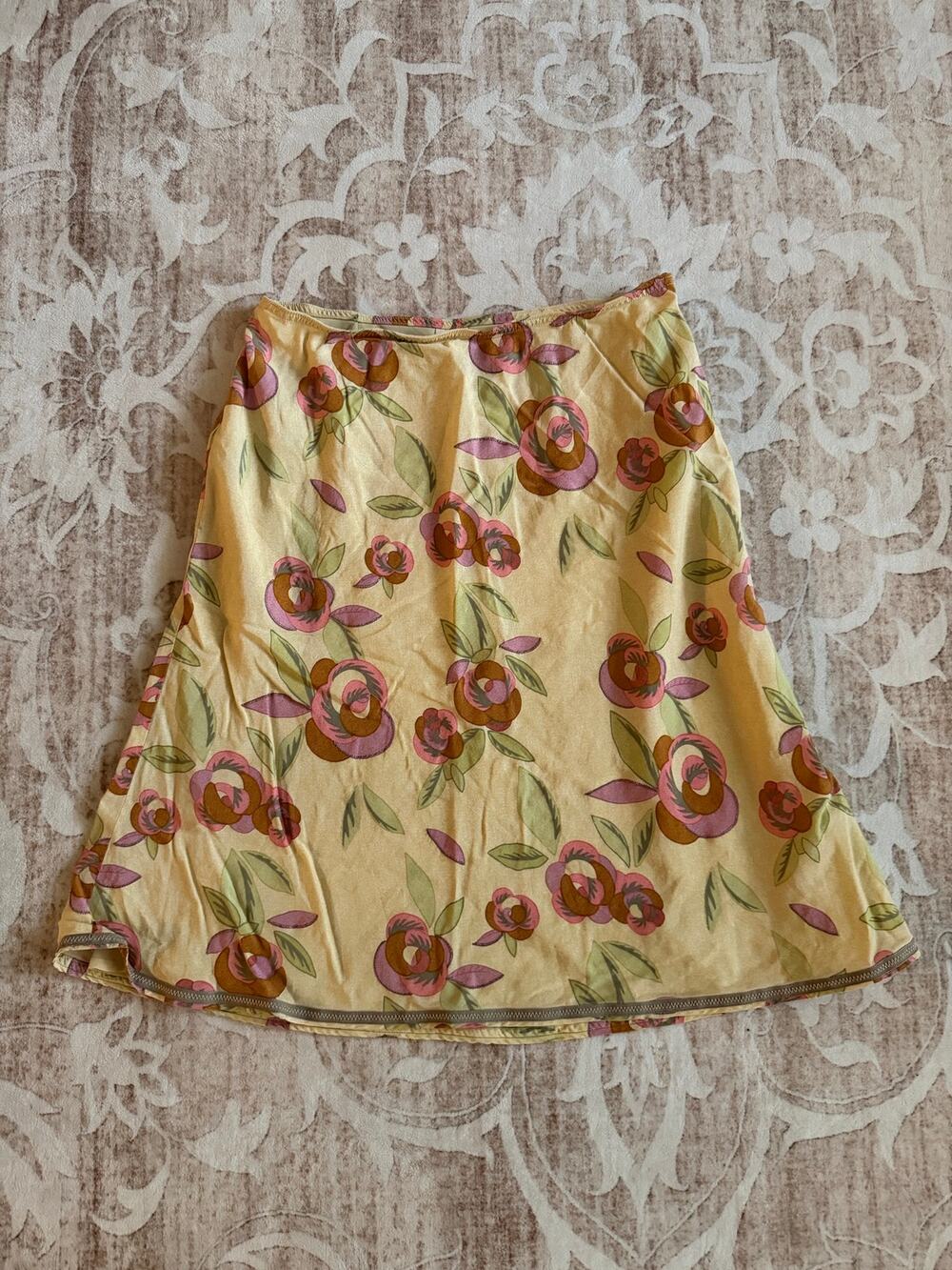 J Jill Floral A Line Skirt Tencel Yellow
